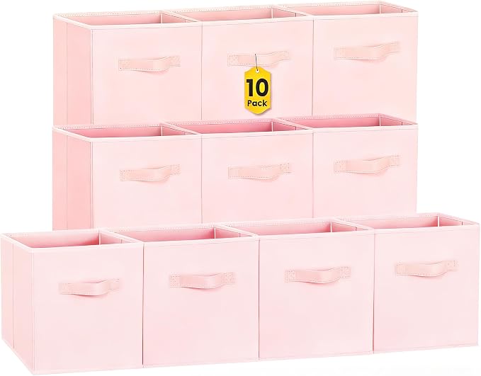 Storage Cubes- 11 Inch Cube Storage Bins for Organizing Shelves - Nursery Closet Organization Bins for Clothes Blanket - 10 Pack Collapsible Decorative Storage Box for Magazines (Pink)