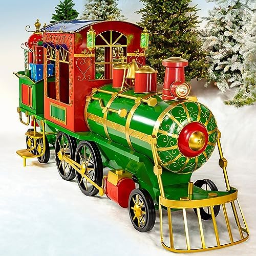Zaer Ltd. Large Metal Christmas Train Commercial Decoration (12.5 Feet Long - Medium, Christmas Themed Colors)