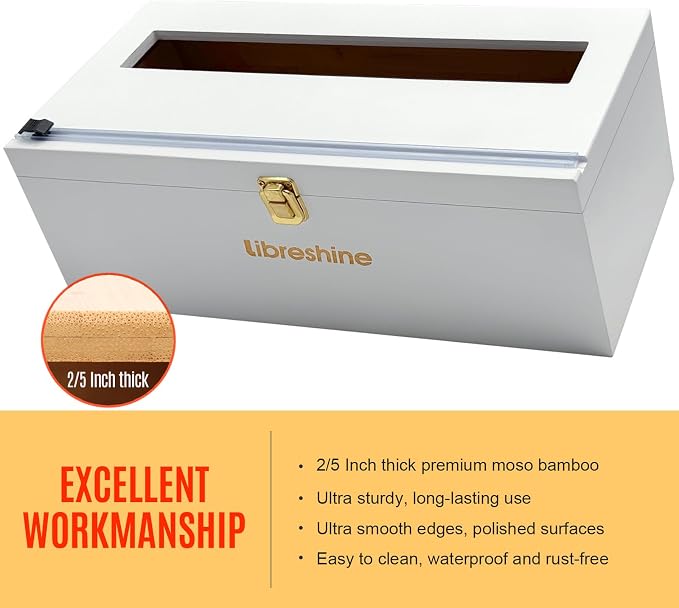 Libreshine White 12 Inch Plastic Wrap Dispenser with Cutter, Commercial Bamboo Holder for Large 3000 Ft Plastic Wrap Rolls and 1000 Ft Foil Rolls, Fits Costco and Kirkland Size Wrap