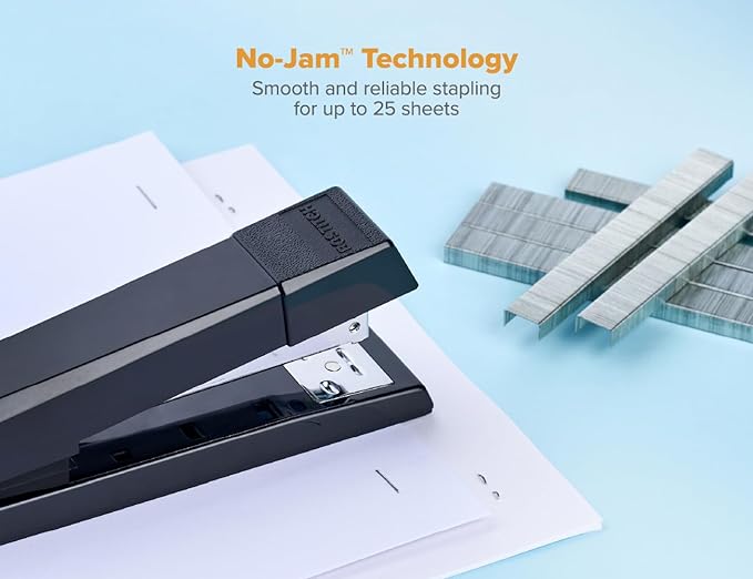 Bostitch Office Stapler, No-Jam Premium for Desktop, Includes 1,250 Staples, Full-Strip, 25 Sheet Capacity, Black, Pack of 12