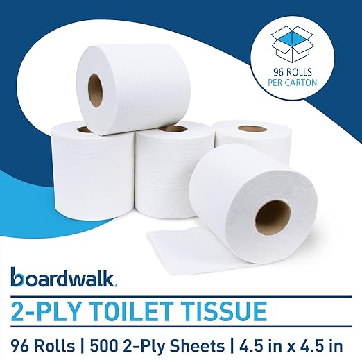 Boardwalk BWK6155 Two-Ply Toilet Tissue, White, 4-1/2" x 4-1/2" Sheet, 500 Sheets per Roll (Case of 96 Rolls)