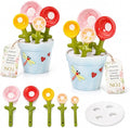 Flower Pot Ceramic Measuring Spoon Set, 5PCS Cute Spoons Cups with Base, Polygons Pink Decorative Teaspoon in Pot Holder, Unique Baking Supplies Gifts, Kitchen Cooking Stuff Gadgets Women(2*Blue)