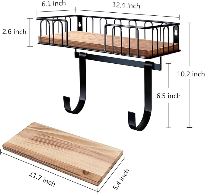 TJ.MOREE Ironing Board Hanger Metal Wall Mount Iron and Ironing Board Holder, Laundry Room Decor and Storage with Large Storage Black