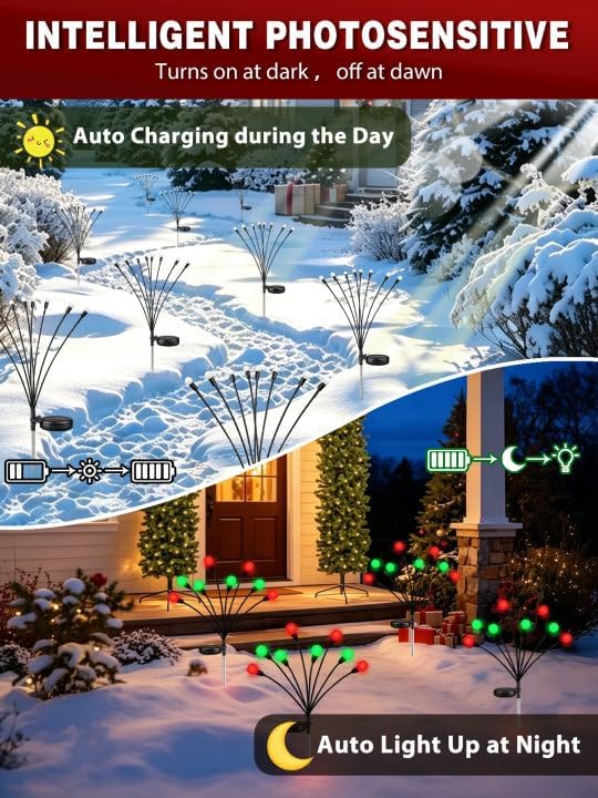 Christmas Decorations Outdoor Solar Firefly Lights 6 Pack Red and Green