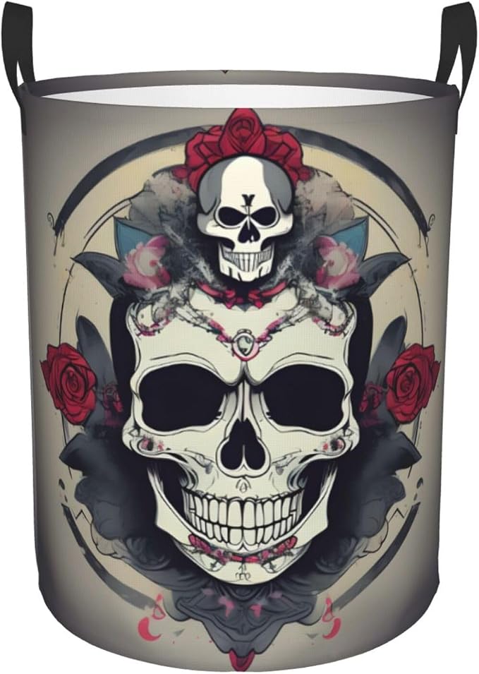 Skull Yoga Large Foldable Laundry Basket Hamper,Storage Basket Bin With Handles,For Bathroom,College