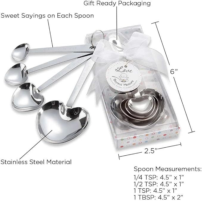 Kate Aspen Love Beyond Measure Heart Shaped Measuring Spoons in Gift Box - Set of 24 - Guest Gift, Party Souvenir Favor or Decorations for Baby Shower