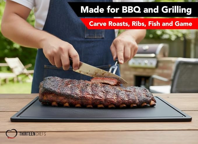 Commercial Grade Large 20 x 15 Black Cutting Board with Groove - 1/2" Thick HDPE for Grilling, BBQ, Steaks and Meats - NSF Approved for Food Service Kitchens
