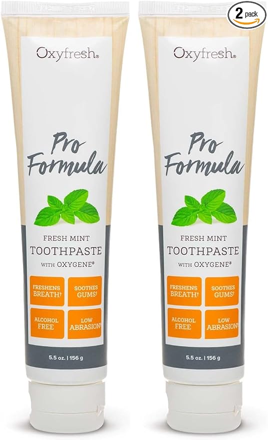 Oxyfresh Pro Formula Fresh Mint Toothpaste – Gentle Low Abrasion - Cosmetic Fluoride Free Formula - Great for Sensitive Teeth and Gums with Natural Essential Oils. 5.5 oz. (Pack of 2)
