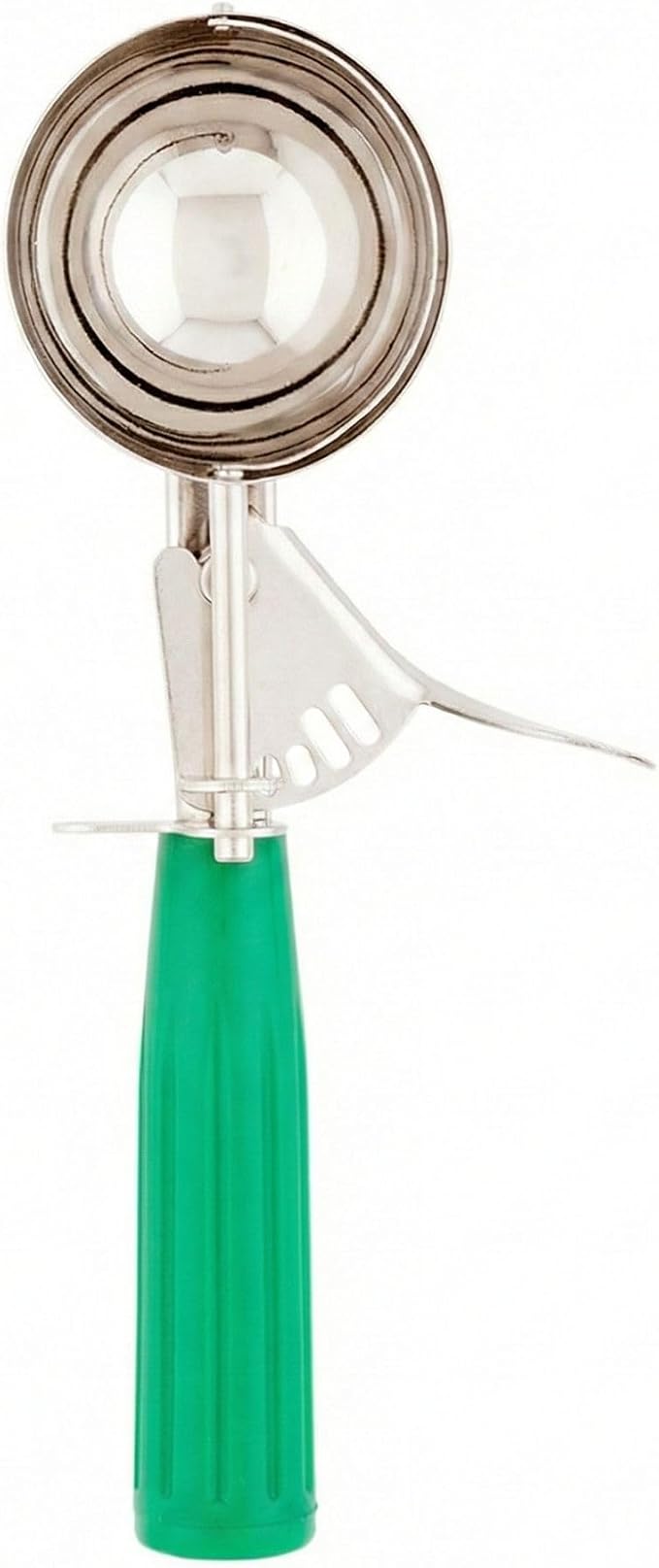 Restaurantware Met Lux 3.25 Ounce Portion Scoop 1 Trigger Release Cookie Scoop - With Green Handle Stainless Steel Disher For Portion Control Scoop Cookie Dough Cupcake Batter Or Ice Cream