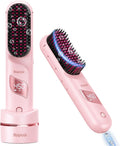 Cordless Hair Straightener Brush with Charging Dock, Portable Travel Hair Straightening Brush with 300M Negative Ions, 10,000mAh Battery, Fast Heating Anti-Frizz Ionic Styling Comb for Women