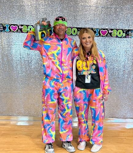 UOUA 80s Outfit for Men 90s Costumes 2 Piece Long Sleeve Track Suit Set