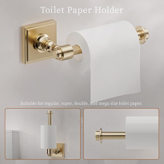 VEHCIL Champagne Gold Bathroom Towel Bar Set, 5 Piece Bathroom Hardware Accessory Set, SUS304 Stainless Steel 24" Towel Rack Holder Set for Bathroom, Wall Mounted