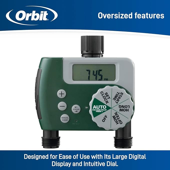 Orbit Programmable Digital Hose Watering Timer - 1 Outlet - Battery Powered - with LCD Screen - Built-in Rain Delay - Water-Resistant - 62061 (2-Pack 2 Outlet)