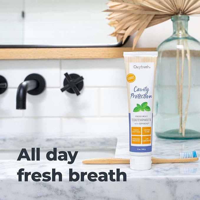 Oxyfresh Premium Cavity Protection – Fresh Mint Fluoride Toothpaste | Unique Non-Staining Fluoride Helps Keep Teeth White – Helps Fight Cavities, Plaque & Tartar – Strengthen Sensitive Enamel