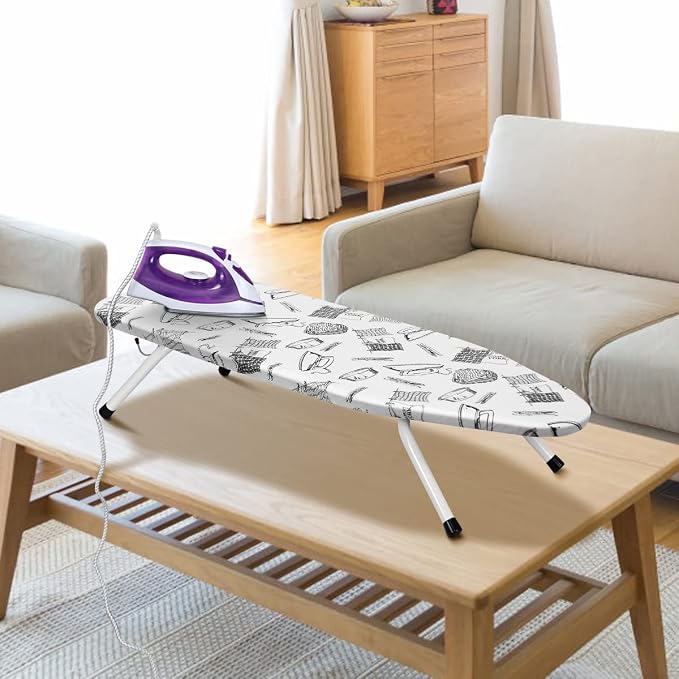 Duwee 13"x36"Table top Ironing Board with Heat Resistant Cover | Thicken Felt Padding,Stainless Steel Hook,Extra Long Ironing Area