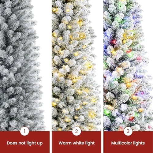 SHareconn 9ft Prelit Flocked Spruce Artificial Christmas Tree with Remote