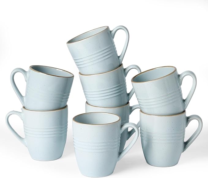 famiware Jupiter Coffee Mugs Set of 8, 13 oz Coffee Mug, Microwave and Dishwasher Safe, Coffee Cups with Handle for Coffee, Tea, Cocoa, Milk, Light Blue