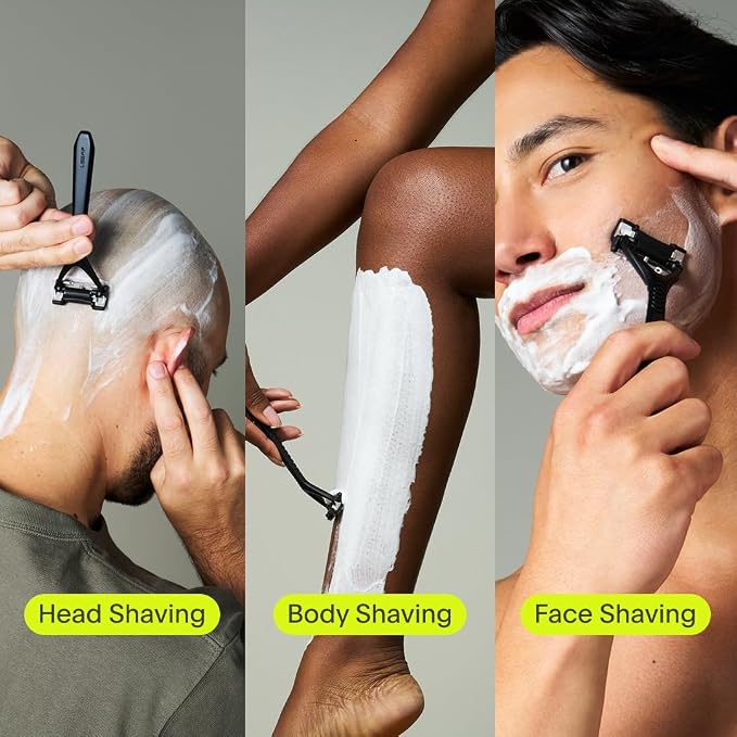 Leaf Shave | Leaf Two Kit, All-Metal, Two-Blade Safety Razor with Pivoting Head, Includes Matching Stand, Black Silicone Handle Grip, 50 Single-Edge Refills & Recycling Bank for Used Blades - Chrome