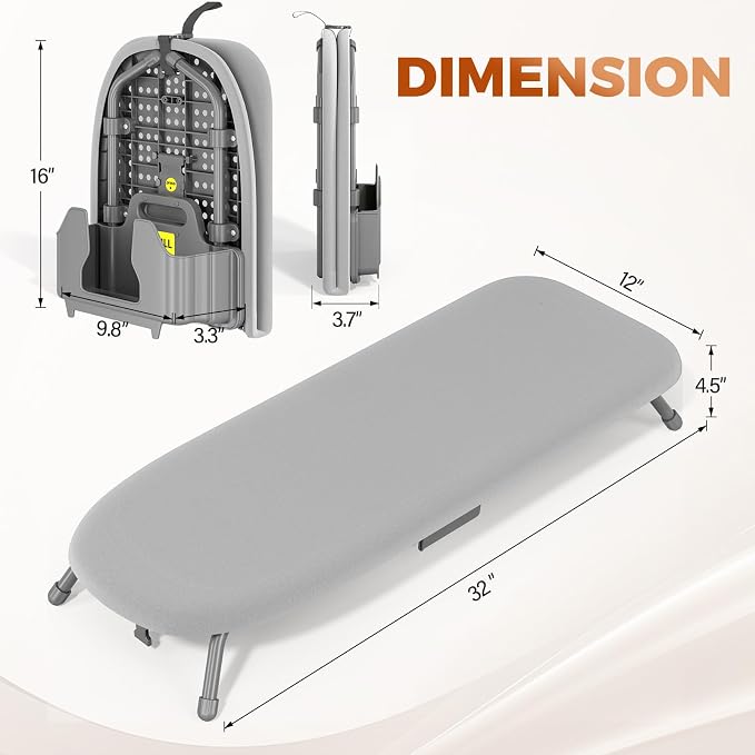 APEXCHASER Ironing Board Small with Iron Holder, Tabletop Small Iron Board with 2 Heat Resistant Ironing Covers, Portable Tabletop Ironing Board with Non-Slip Feet for Home Travel Use, Grey