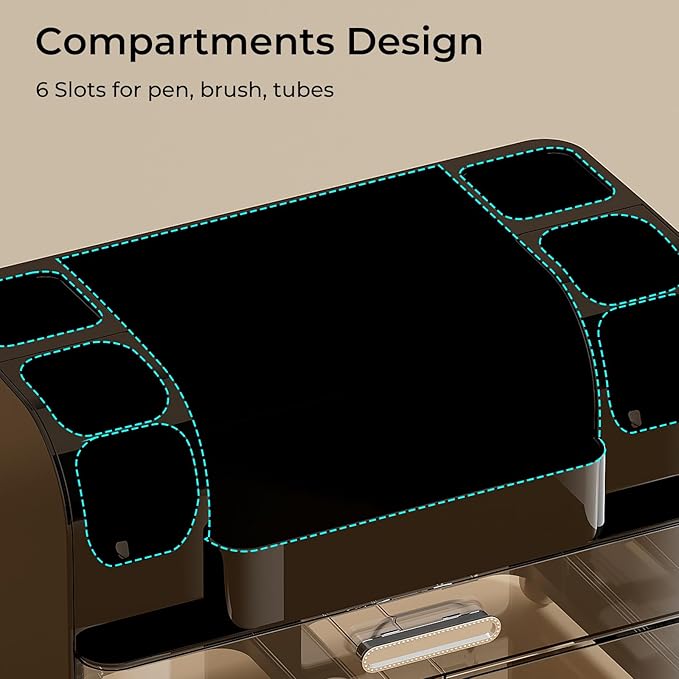 UFORU Makeup Organizer for Vanity with 2 Large Drawers, Cosmetic Display Case with Brush Holders, Easy to Storage for Bathroom Countertop Skincare, Perfume, Black