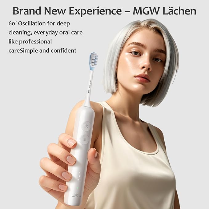 MGW Electric Toothbrush - Sonic Electric Toothbrush for Adults,Smart Timers & 3 Modes (3 Intensity Levels Each), IPX8 Waterproof, 4 Brush Heads, Travel Case, White