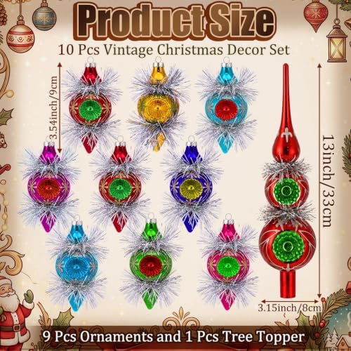 Yinder 10 Pcs Retro Christmas Glass Treetop Ornament, Finial, Multicolor