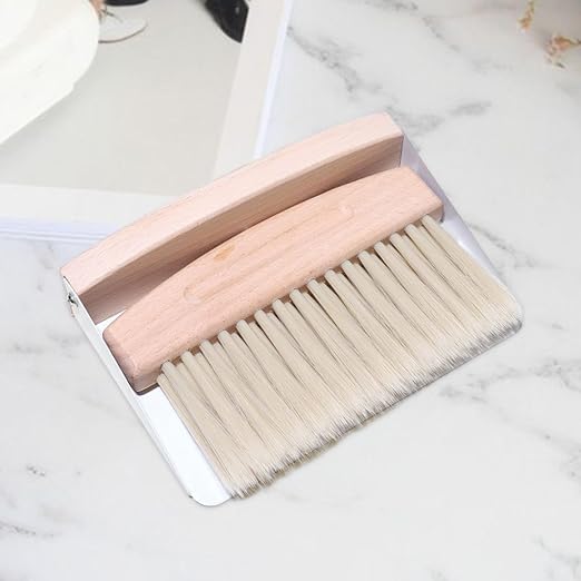 Mini Dustpan Set, Broom Dustpan Combo Wooden Handle, Black PET bristles(White Nylon Bristles)