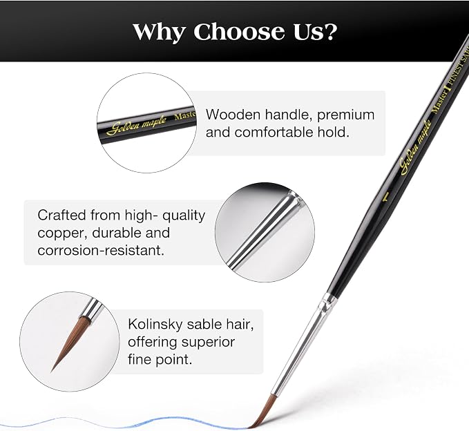 Kolinsky Sable Miniature Paint Brushes - Golden Maple 7pcs Detail Paint Brushes Drybrushes for Acrylic Watercolor, Small Fine Detail Paint Brush Set for Mini Paints (Black)