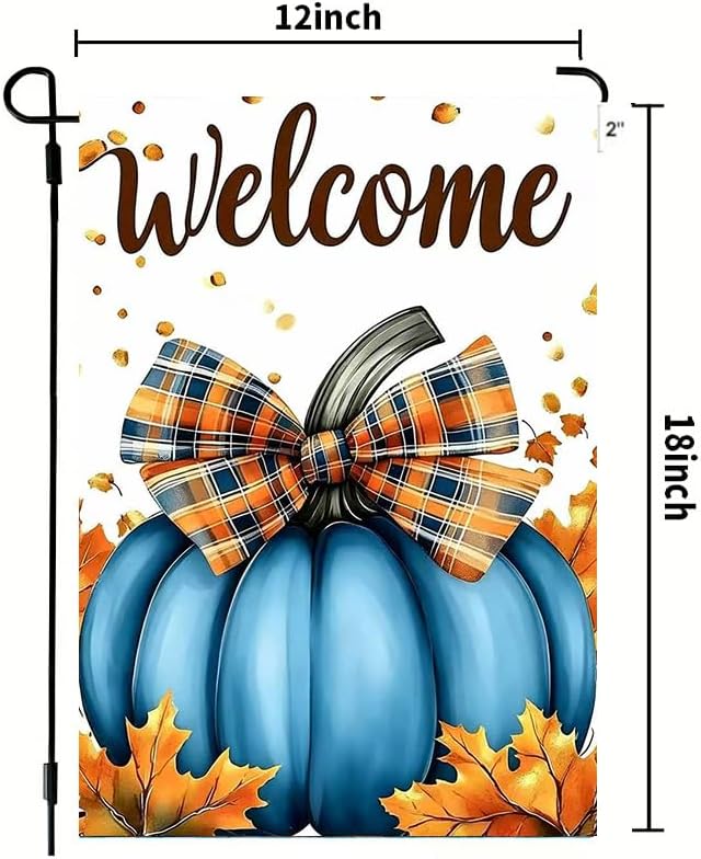 Welcome Fall Blue Pumpkin Thanksgiving Garden Flag 12x18 for Outside