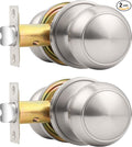 Probrico Brushed Nickel Passage Door Knobs Round Handles for Hall or Closet Knobs Keyless Hardware, 2 Pack