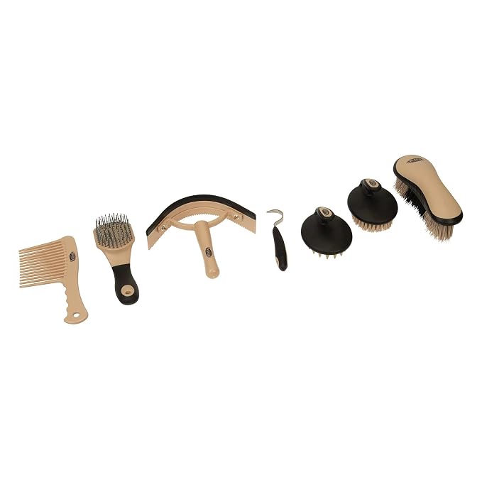 Weaver Equine Horse Grooming Kit, 7-Piece Horse Brush Set with Organizer Tote Bag, Hoof Pick, Comb, Sweat Scraper, Equine Tools for Daily Grooming, Lost Creek