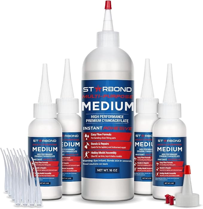 Starbond Medium CA Glue Complete Refill Kit (16 oz) – Cyanoacrylate Super Glue Refill System with Extra Bottles, Caps, Microtips & Yorker Spout for Woodworking, Carpentry, Quick Repairs & Hobby Builds