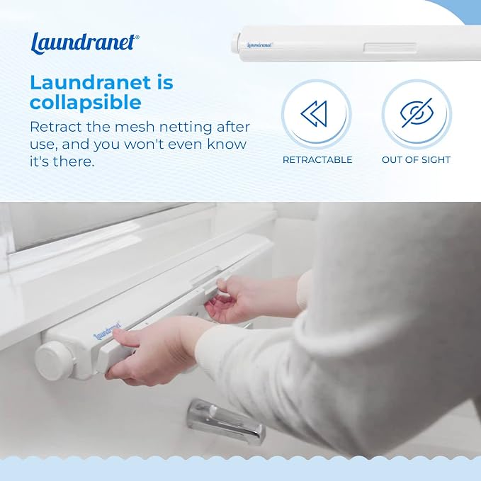 Retractable Clothes Drying Rack - Flat Hanging Mesh Drying for Delicate Clothes and Sweaters – Eliminate Bumps and Stretching from Hangers and Lines - 24" Wide and Opens Up to 72" - 1 Pack