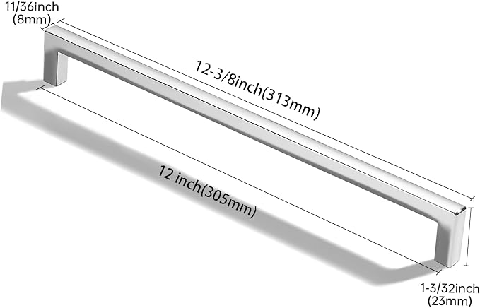 khtumeware 5 Pack 12 inch(305mm) Hole Center Polished Chrome Cabinet Pulls Solid Heavy-Duty Square Cabinet Handles Drawer Pulls Kitchen Cabinet Hardware Kitchen Handle