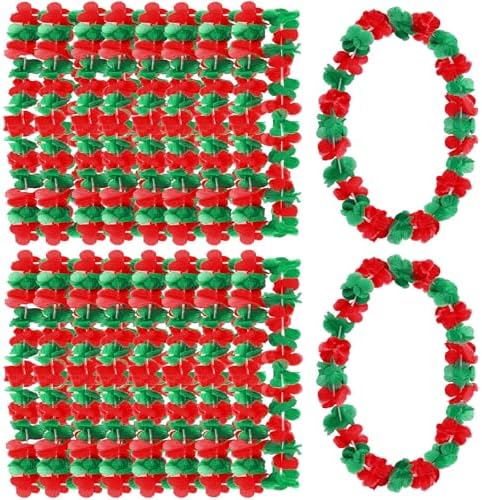 JUNEBRUSHS 24 Pack Christmas Leis Red and Green Flower Leis