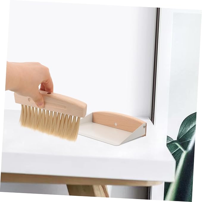 2 Sets Mini Broom Dustpan,Whisk Broom and Dustpan Set Wood Keyboard Brush for Cat Litter, Kitchen,Table,Cars(White Shovel Nylon)