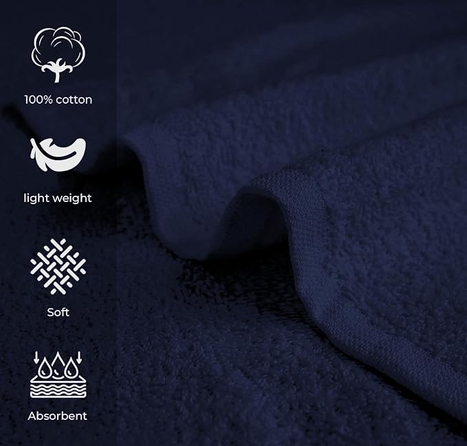 Avalon Towels Salon Towel - Navy Blue Hand Towels Bulk Pack of 24 - 100% Cotton Absorbent Spa, Facial & Gym Towel for Working Out - 16x27 Inches (Not Bleach Proof)