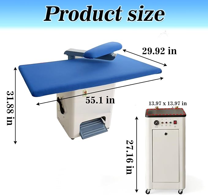 Commercial Vacuum Ironing Table with Independent Steam Generator & Sleeve Iron Arm, Heavy Duty Pressing Board for Dry Cleaners Tailors & Clothing Boutiques