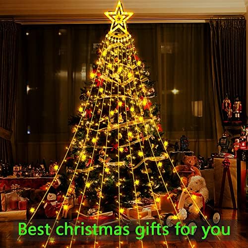 Aokudoni Christmas Lights Outdoor 12.6 ft 8-Lighting Modes Waterfall Xmas Lights Outdoor Christmas Decorations for Yard Tree House Holiday Party, Warm White