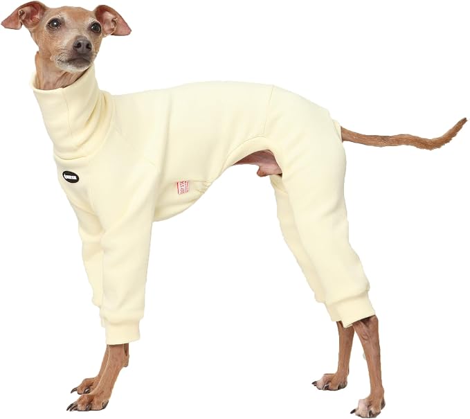 D Doggy Star Italian Greyhound Clothes, Brushed Fleece Turtleneck All in One, Stretchy and Cozy (L,Brshd FLC Cream)