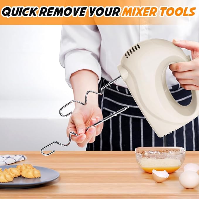 Handmixer Electric Handheld - 5 Speed Portable Kitchen Mixer Electric with 5 Stainless Steel Accessories Whisk, Food Beater for Whipping Mixing Cookies(Beige)