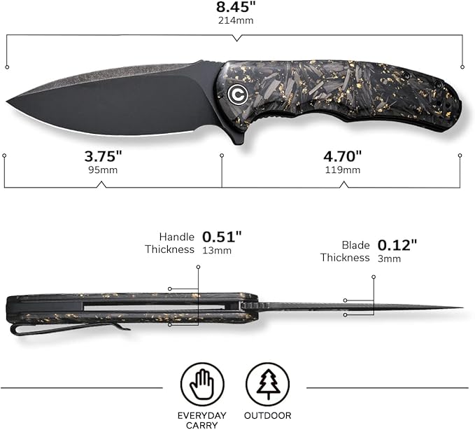 CIVIVI Praxis Full-size Folding Pocket Knife, 3.75" Blade C803J | Smooth Action, Comfortable Grip, Liner Lock, Deep Carry Reversible Clip for EDC