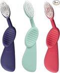 RADIUS Flex Brush with Soft Bristles Toothbrush BPA Free & ADA Accepted Designed to Improve Gum Health & Reduce Issues - Left Hand - Purple/Watermelon/Mint - Pack of 3