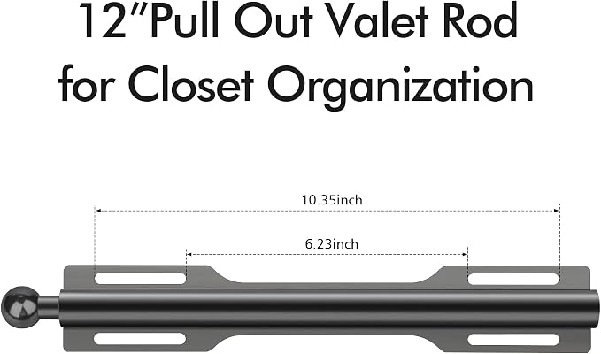 12" Valet Rod for Closet Pull Out (2 Pack, Black)