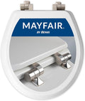 Mayfair Bennett Toilet Seat with Brushed Nickel Hinges, Slow Close Wood Seat, Secure Metal Hinges, Easy Install, Made in USA, Round, White