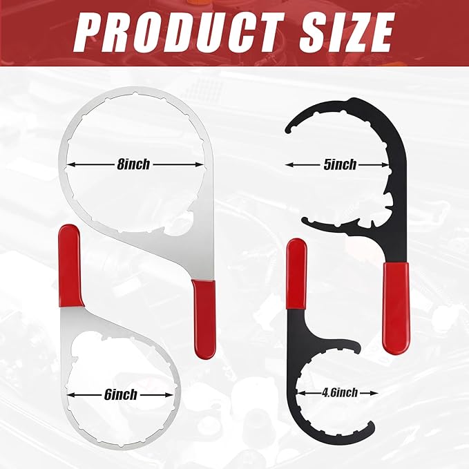 4 Pcs Fuel Filter Wrench Set, 4.6'' & 5'' & 6'' & 8'', Compatible with Various Fuel Filter Sizes Include Water Separator, Engines (Red)
