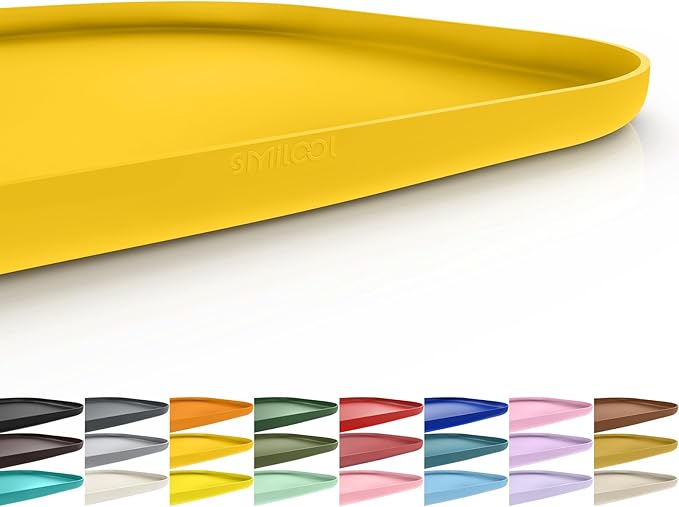 SMILOOL Waterproof Silicone Pet Food Mat with Raised Edge for Dog & Cat | 22" x 14" Non-Slip Pet Feeding Mats with Lip for Food & Water Bowl, Food Grade, Easy Cleaning, Vivid Yellow