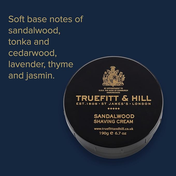 Truefitt & Hill Sandalwood Shaving Cream Bowl for Men, Fresh Classic scent, 6.7 oz.