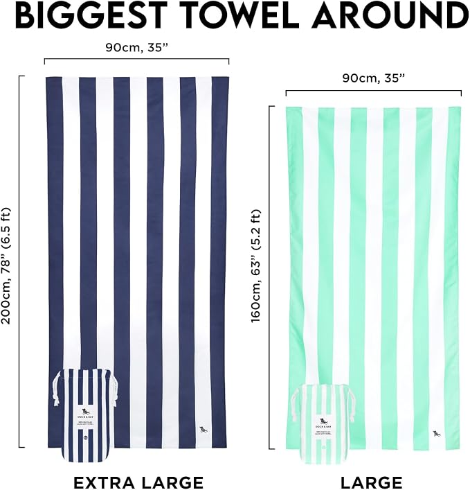 Dock & Bay Beach Towel - Quick Dry, Sand Free - Compact, Lightweight - 100% Recycled - Includes Bag - Cabana - Kamari Charcoal - Large (160x90cm, 63x35)