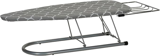 Household Essentials Tabletop Ironing Board, Durable Board with Iron Rest, Includes Door Hang, Perfect for Dorms and Small Spaces, Gray and White